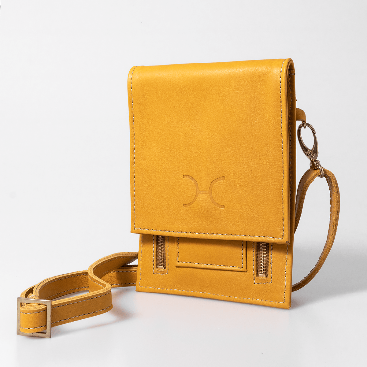Urban Cellphone Sling | Genuine Leather Mustard Leather / Gunmetal (default) Pouch by Thandana