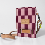 Urban Cellphone Sling | Laminated Fabric with Genuine Leather Checkmate - Cherry / Chunky Zip Ladies Large Wallet
