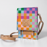 Urban Cellphone Sling | Laminated Fabric with Genuine Leather Checker - Preppy / Chunky Zip Ladies Large Wallet Fabric
