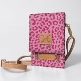 Urban Cellphone Sling | Laminated Fabric with Genuine Leather Cheetah - Pink / Chunky Zip Ladies Large Wallet Fabric