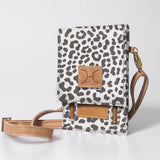 Urban Cellphone Sling | Laminated Fabric with Genuine Leather Cheetah - White / Chunky Zip Ladies Large Wallet Fabric