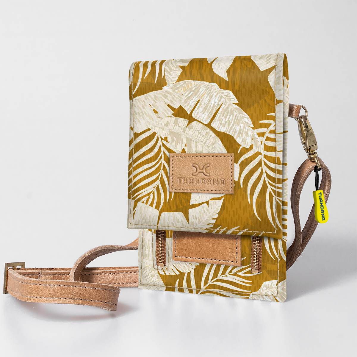 Urban Cellphone Sling | Laminated Fabric with Genuine Leather Fauna - Earth / Chunky Zip Ladies Large Wallet Fabric