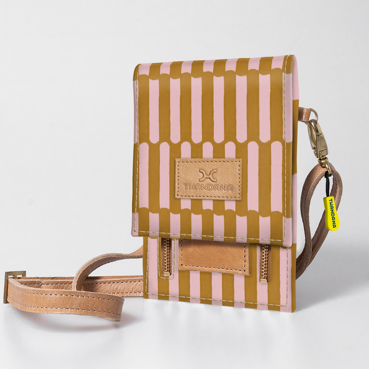 Urban Cellphone Sling | Laminated Fabric with Genuine Leather Indie - Sunset / Chunky Zip Ladies Large Wallet Fabric