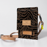 Urban Cellphone Sling | Laminated Fabric with Genuine Leather Nomad Stripe - Coffee / Chunky Zip Ladies Large Wallet