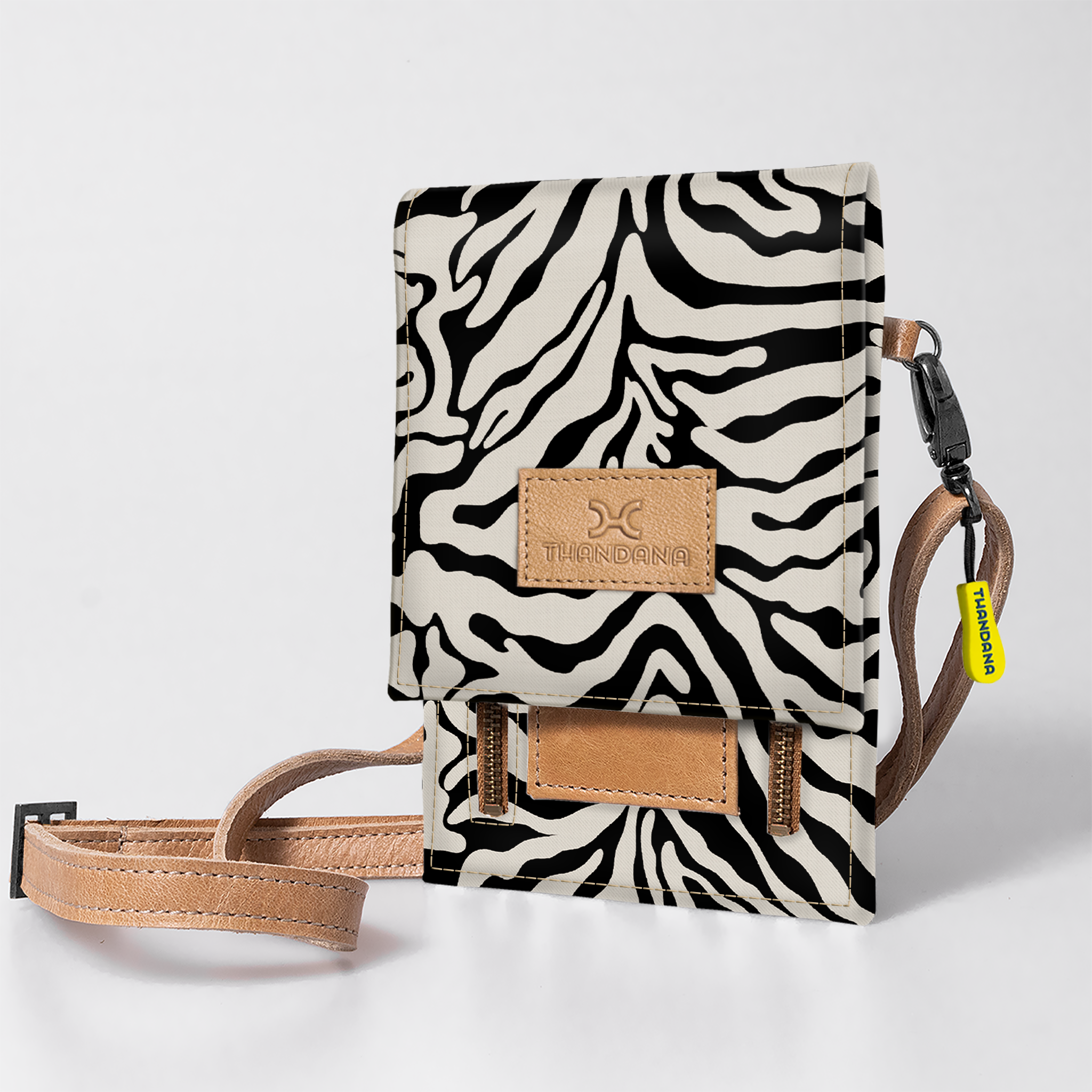 Urban Cellphone Sling | Laminated Fabric with Genuine Leather Nomad Stripe - Pitch / Chunky Zip Ladies Large Wallet