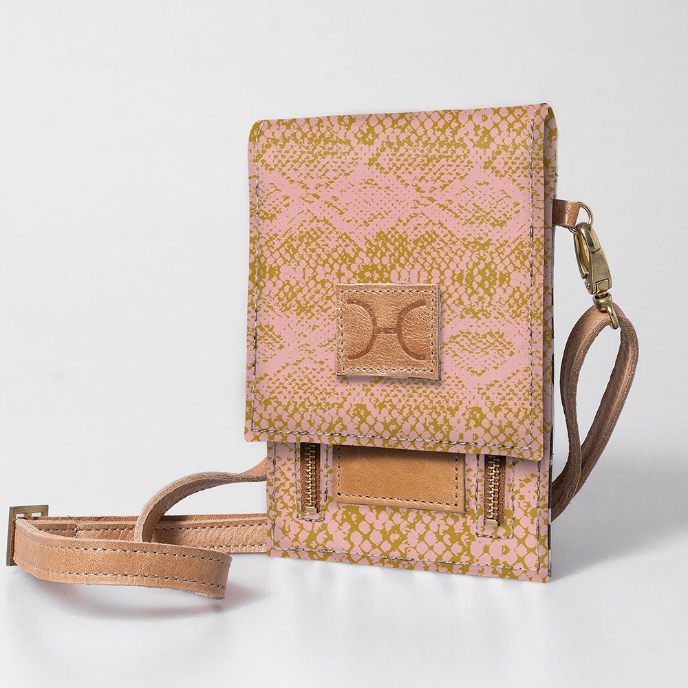 Urban Cellphone Sling | Laminated Fabric with Genuine Leather Python - Bloom / Chunky Zip Ladies Large Wallet Fabric