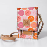Urban Cellphone Sling | Laminated Fabric with Genuine Leather Smiley - Blush / Chunky Zip Ladies Large Wallet Fabric