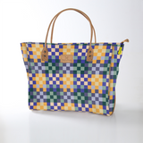 Utility Shopper Bag | Laminated Fabric with Genuine Leather Checker - Jet / Chunky Zip Utility Shopper Bag by Thandana