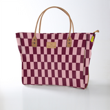 Utility Shopper Bag | Laminated Fabric with Genuine Leather Checkmate - Cherry / Chunky Zip Utility Shopper Bag