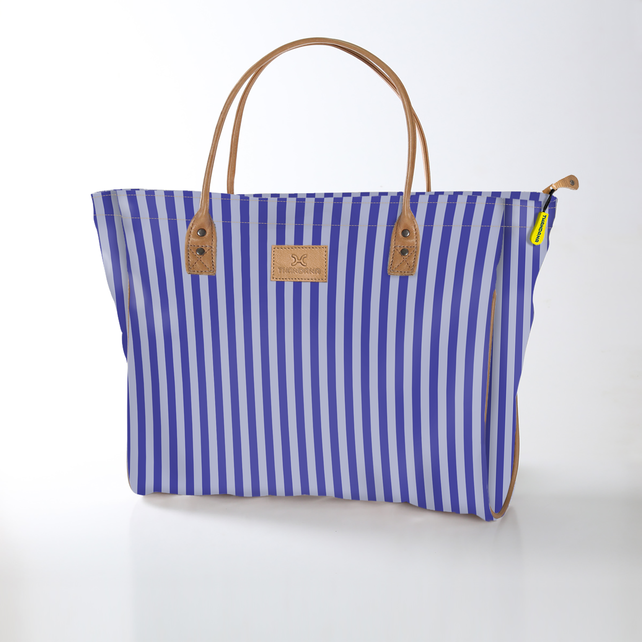 Utility Shopper Bag | Laminated Fabric with Genuine Leather Linear - Jet / Chunky Zip Utility Shopper Bag by Thandana