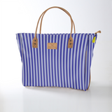 Utility Shopper Bag | Laminated Fabric with Genuine Leather Linear - Jet / Chunky Zip Utility Shopper Bag by Thandana