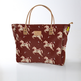 Utility Shopper Bag | Laminated Fabric with Genuine Leather Midnight Pony - Cherry / Chunky Zip Utility Shopper Bag