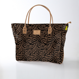 Utility Shopper Bag | Laminated Fabric with Genuine Leather Nomad Stripe - Coffee / Chunky Zip Utility Shopper Bag