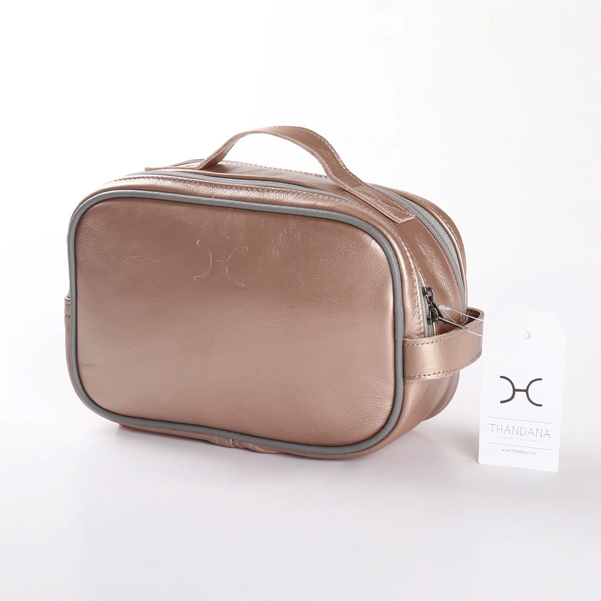 Vanity Unisex | Genuine Leather Champagne Leather Vanity Bag by Thandana