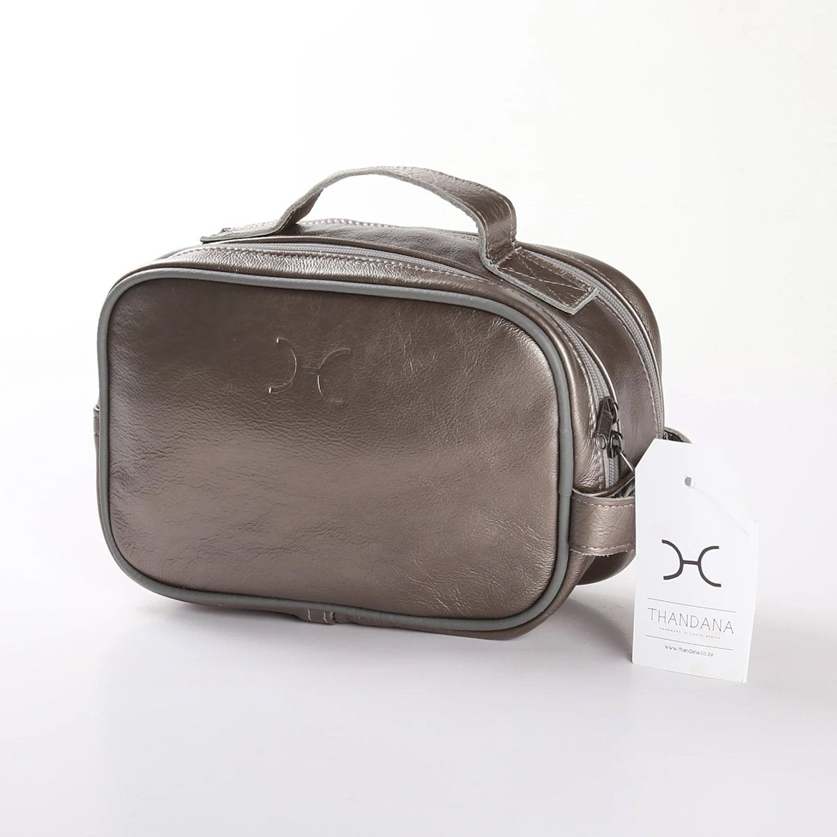Vanity Unisex | Genuine Leather Pewter Leather Vanity Bag by Thandana