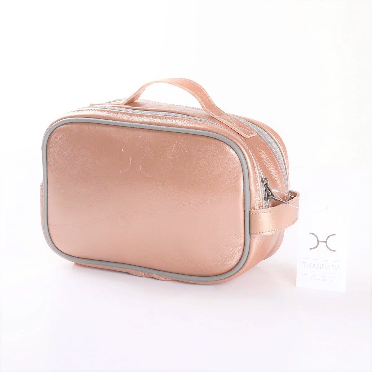 Vanity Unisex | Genuine Leather Rose Gold Leather Vanity Bag by Thandana