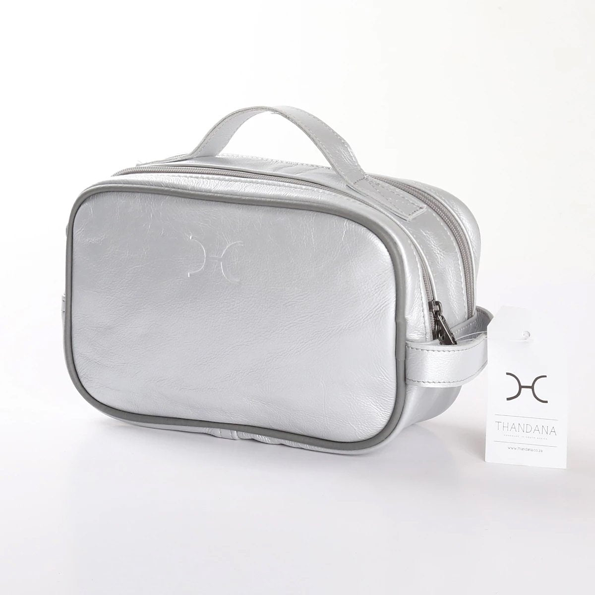 Vanity Unisex | Genuine Leather Silver Leather Vanity Bag by Thandana