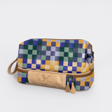 Wash Bag | Laminated Fabric with Genuine Leather Checker - Jet Vanity Fabric by Thandana