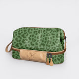 Wash Bag | Laminated Fabric with Genuine Leather Cheetah - Olive Vanity Fabric by Thandana