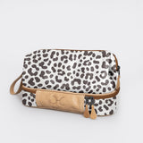 Wash Bag | Laminated Fabric with Genuine Leather Cheetah - White Vanity Fabric by Thandana