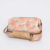 Wash Bag | Laminated Fabric with Genuine Leather Crazy Daisy - Blush Vanity Fabric by Thandana