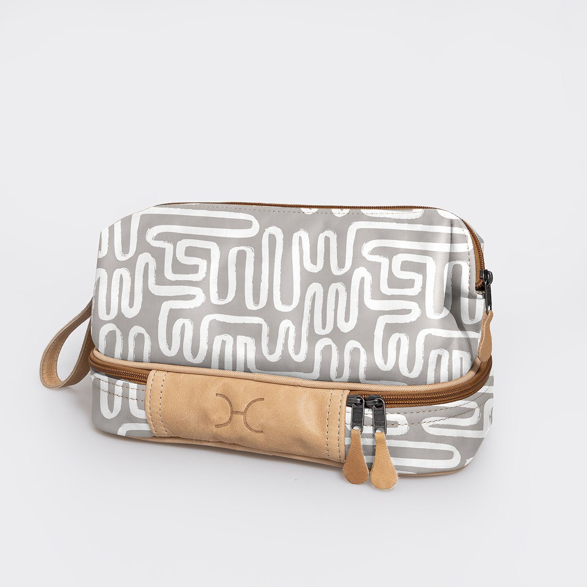 Wash Bag | Laminated Fabric with Genuine Leather Geo - Moonstruck Vanity Fabric by Thandana