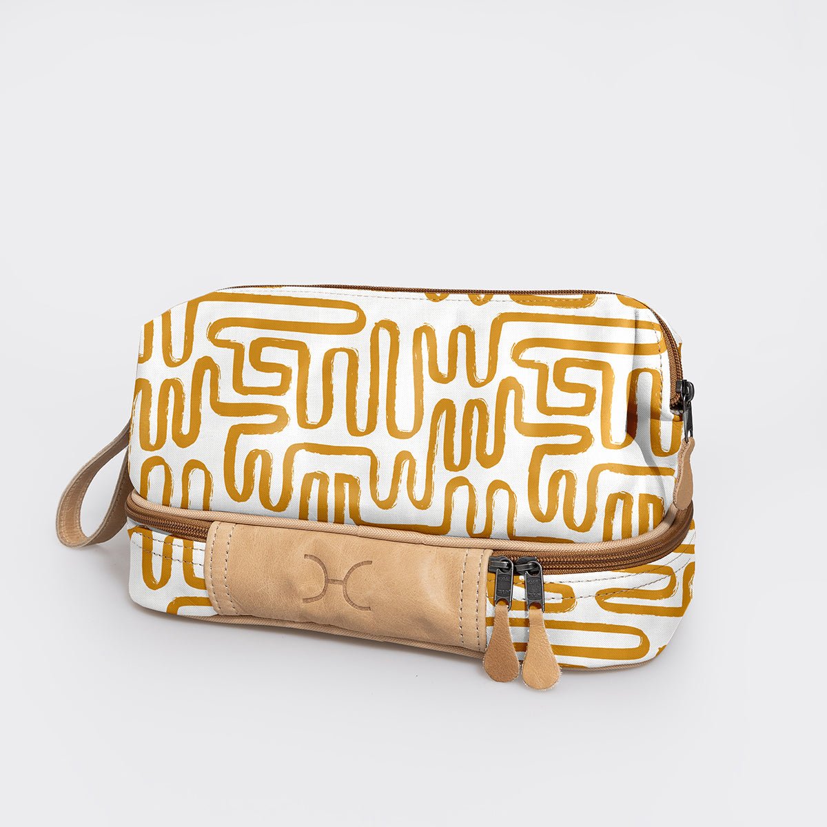 Wash Bag | Laminated Fabric with Genuine Leather Geo - Sand Vanity Fabric by Thandana