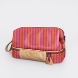 Wash Bag | Laminated Fabric with Genuine Leather Linear - Preppy Vanity Fabric by Thandana