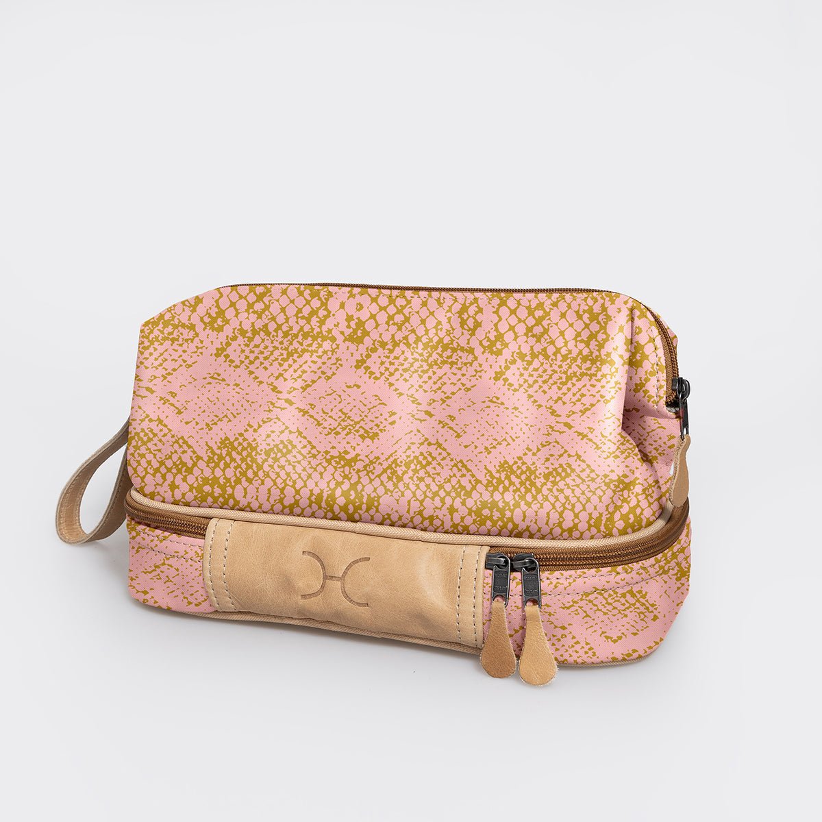Wash Bag | Laminated Fabric with Genuine Leather Python - Bloom Vanity Fabric by Thandana