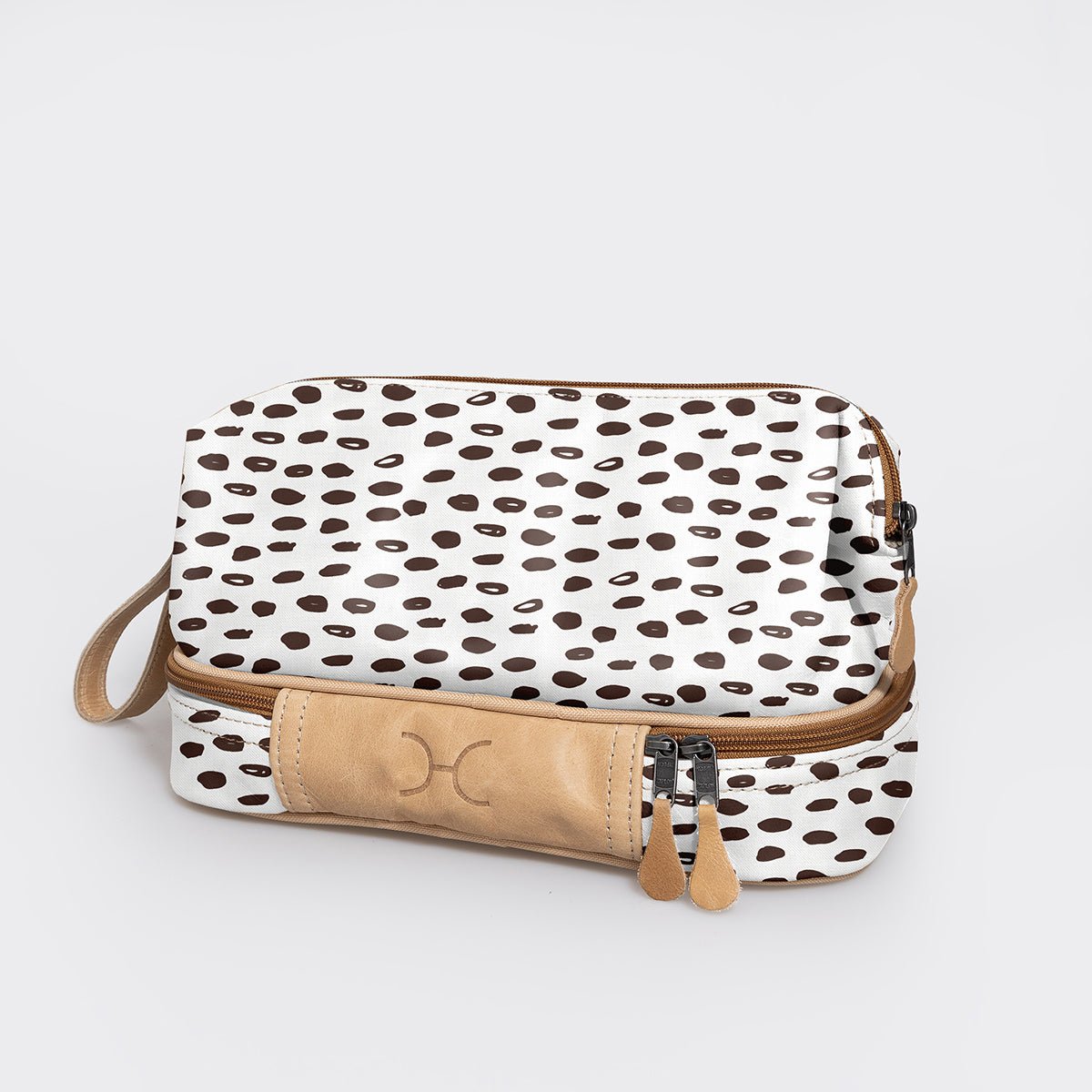 Wash Bag | Laminated Fabric with Genuine Leather Seeds - White Vanity Fabric by Thandana