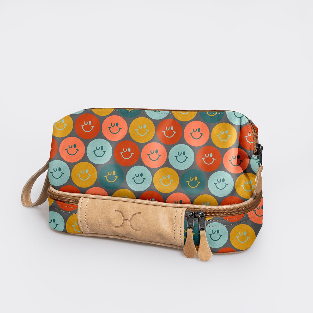 Wash Bag | Laminated Fabric with Genuine Leather Smiley - Jet Vanity Fabric by Thandana