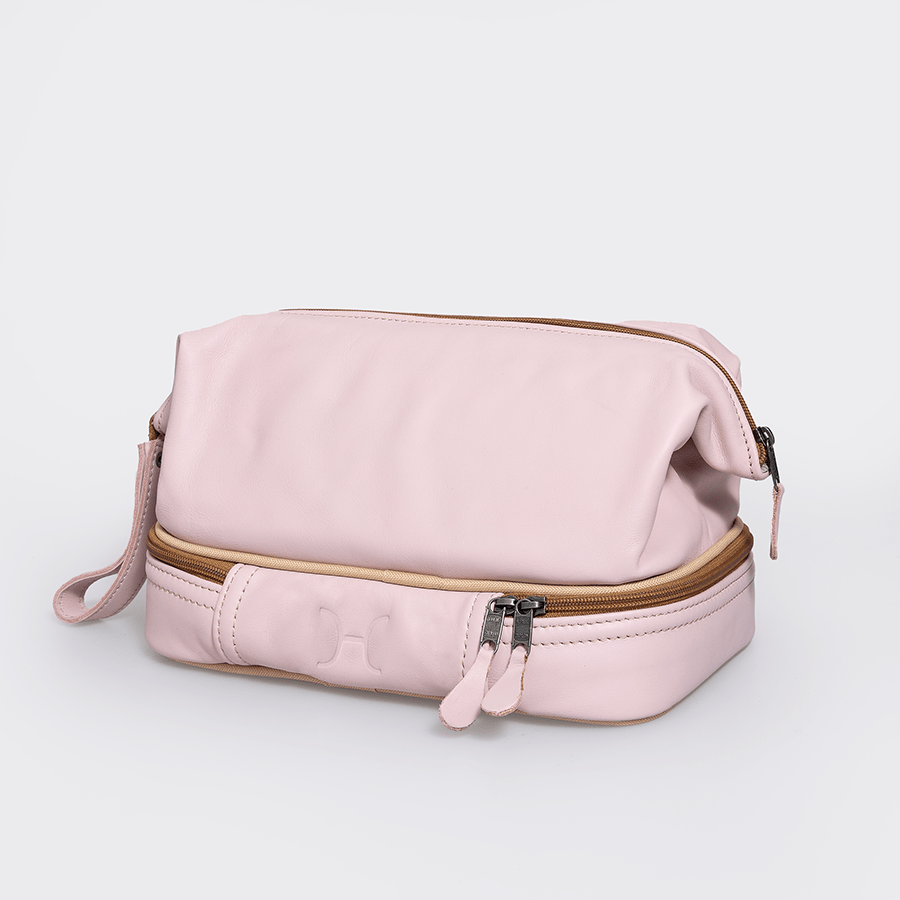 Wash Bag Unisex | Genuine Leather Blush Leather Vanity Bag by Thandana