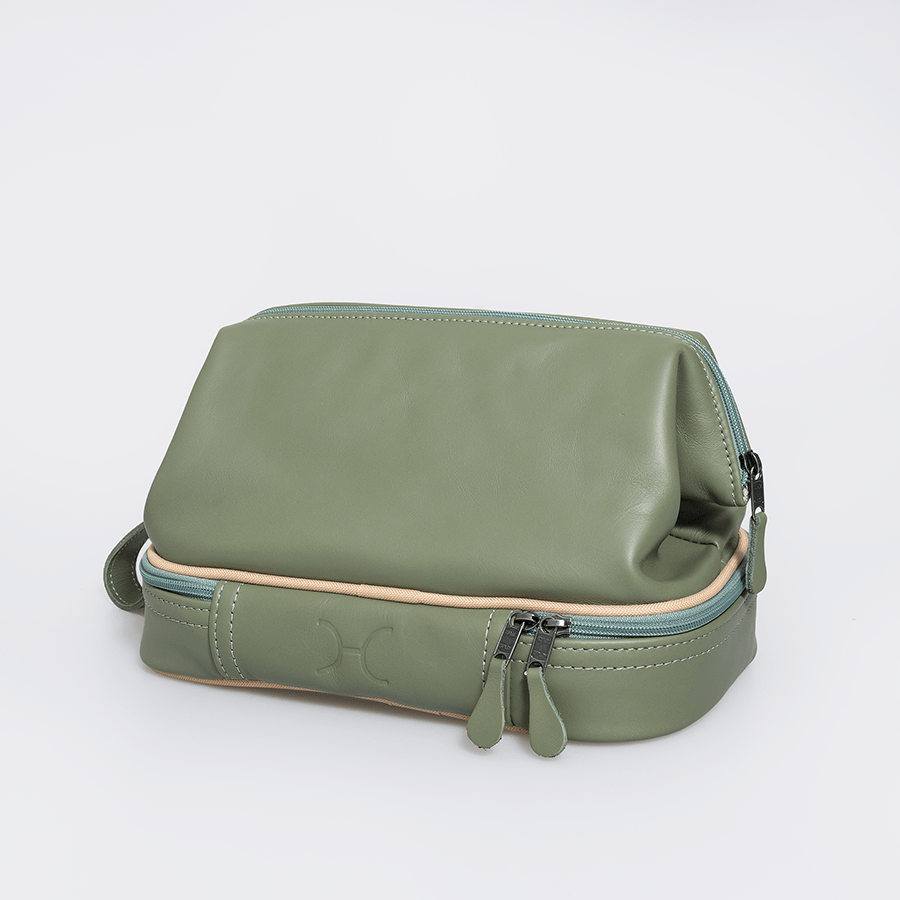 Wash Bag Unisex | Genuine Leather Green Leather Vanity Bag by Thandana