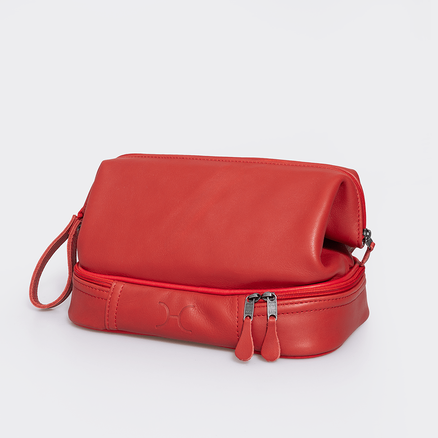 Wash Bag Unisex | Genuine Leather Red Leather Vanity Bag by Thandana