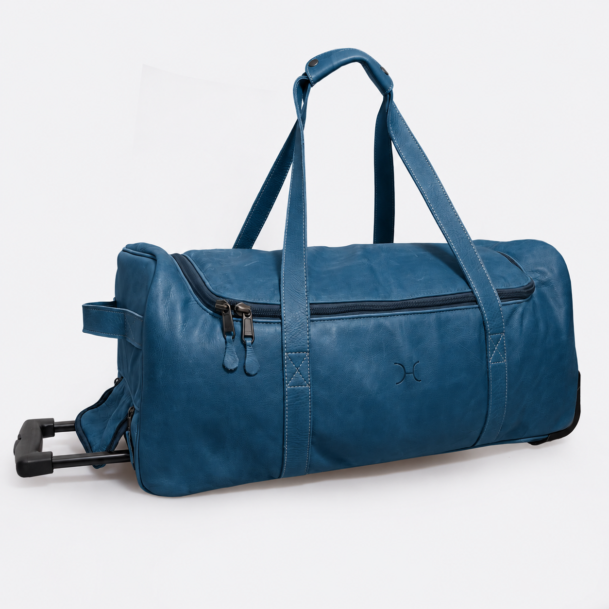 Wheelie Travel Bag | Genuine Leather Aqua Leather Large Weekender Luggage Bag by Thandana