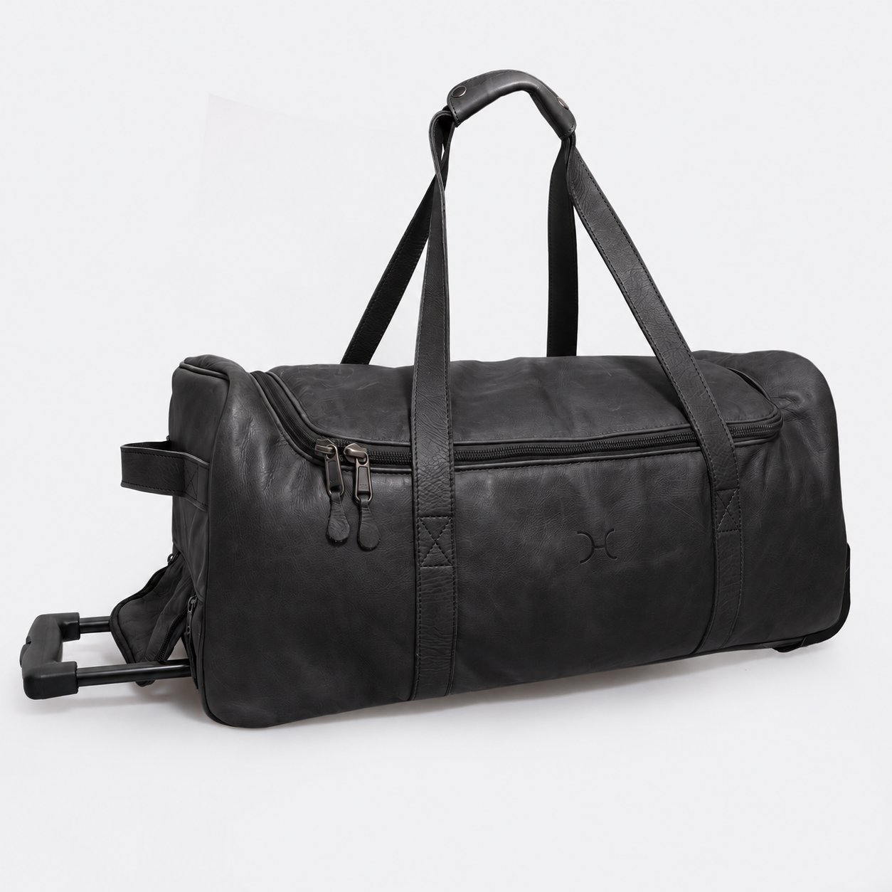 Wheelie Travel Bag | Genuine Leather Black Leather Large Weekender Luggage Bag by Thandana