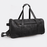 Wheelie Travel Bag | Genuine Leather Black Leather Large Weekender Luggage Bag by Thandana