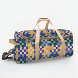 Wheelie Travel Bag | Laminated Fabric with Genuine Leather Checker - Jet Large Weekender Luggage Bag by Thandana