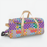 Wheelie Travel Bag | Laminated Fabric with Genuine Leather Checker - Preppy Large Weekender Luggage Bag by Thandana