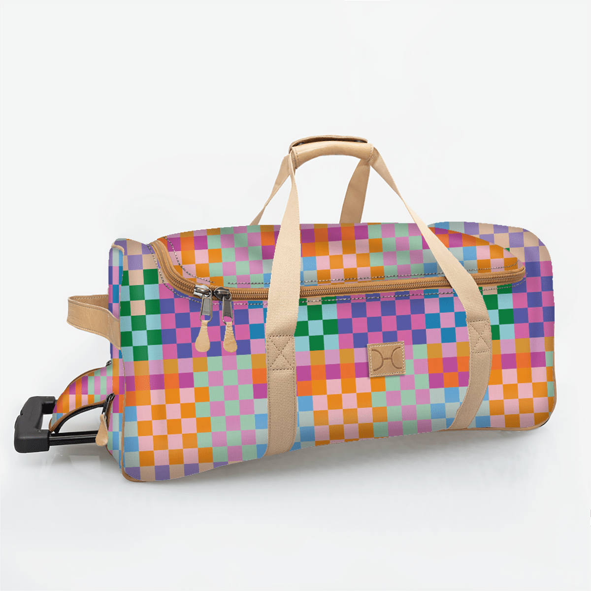 Wheelie Travel Bag | Laminated Fabric with Genuine Leather Checker - Preppy Large Weekender Luggage Bag by Thandana