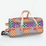 Wheelie Travel Bag | Laminated Fabric with Genuine Leather Checker - Preppy Large Weekender Luggage Bag by Thandana