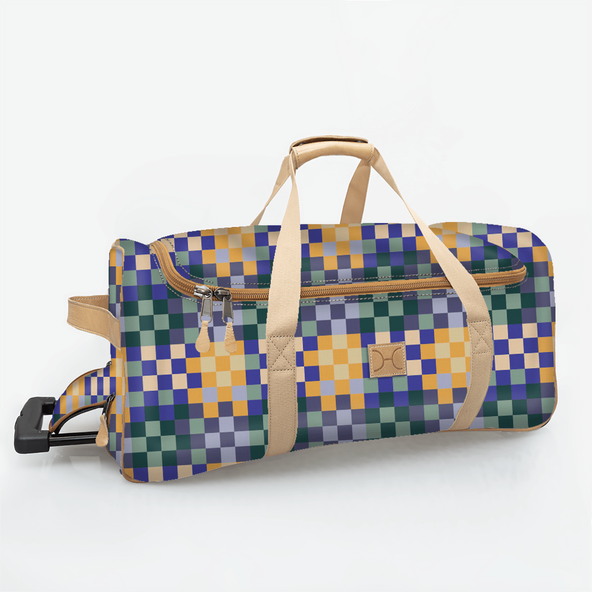 Wheelie Travel Bag | Laminated Fabric with Genuine Leather Checker - Jet Large Weekender Luggage Bag by Thandana