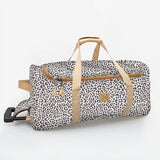 Wheelie Travel Bag | Laminated Fabric with Genuine Leather Cheetah - White Large Weekender Luggage Bag by Thandana