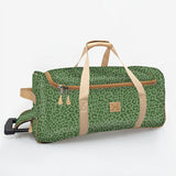 Wheelie Travel Bag | Laminated Fabric with Genuine Leather Cheetah - Olive Large Weekender Luggage Bag by Thandana
