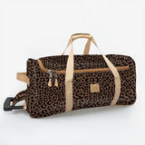 Wheelie Travel Bag | Laminated Fabric with Genuine Leather Cheetah - Coffee Large Weekender Luggage Bag by Thandana