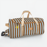 Wheelie Travel Bag | Laminated Fabric with Genuine Leather Coastal Stripe - Blue Large Weekender Luggage Bag by Thandana