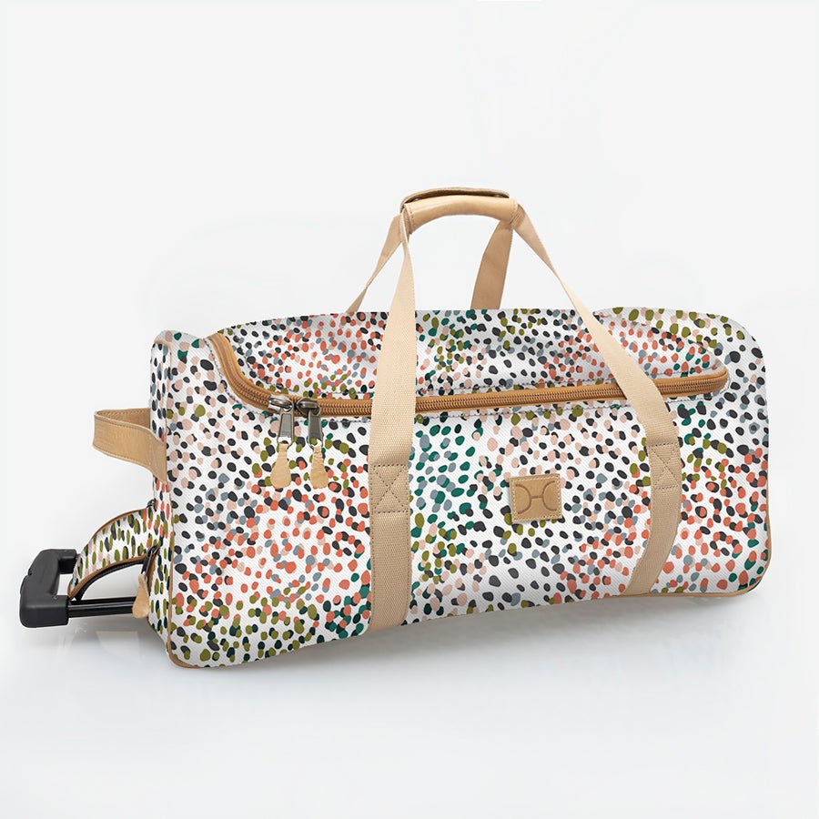 Wheelie Travel Bag | Laminated Fabric with Genuine Leather Confetti - All About Large Weekender Luggage Bag by Thandana
