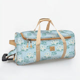 Wheelie Travel Bag | Laminated Fabric with Genuine Leather Crazy Daisy - Sage Large Weekender Luggage Bag by Thandana