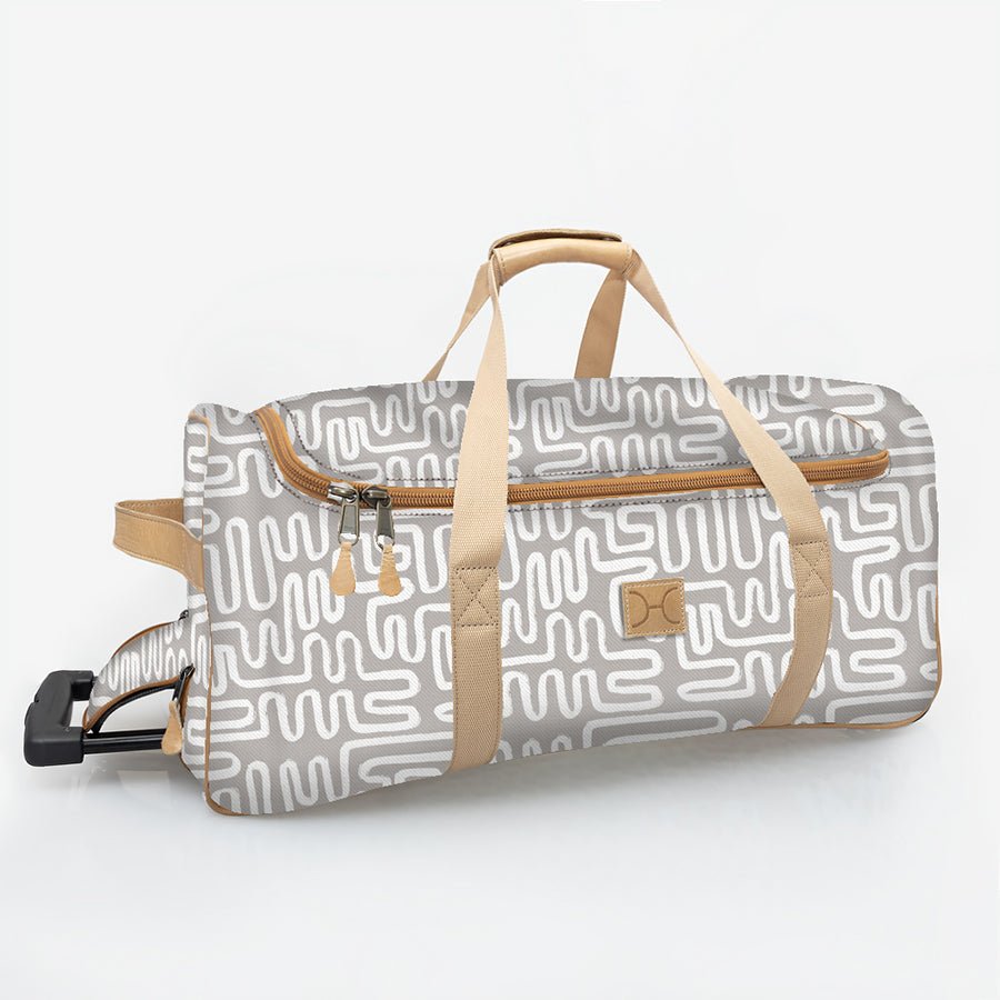 Wheelie Travel Bag | Laminated Fabric with Genuine Leather Geo - Moonstruck Large Weekender Luggage Bag by Thandana