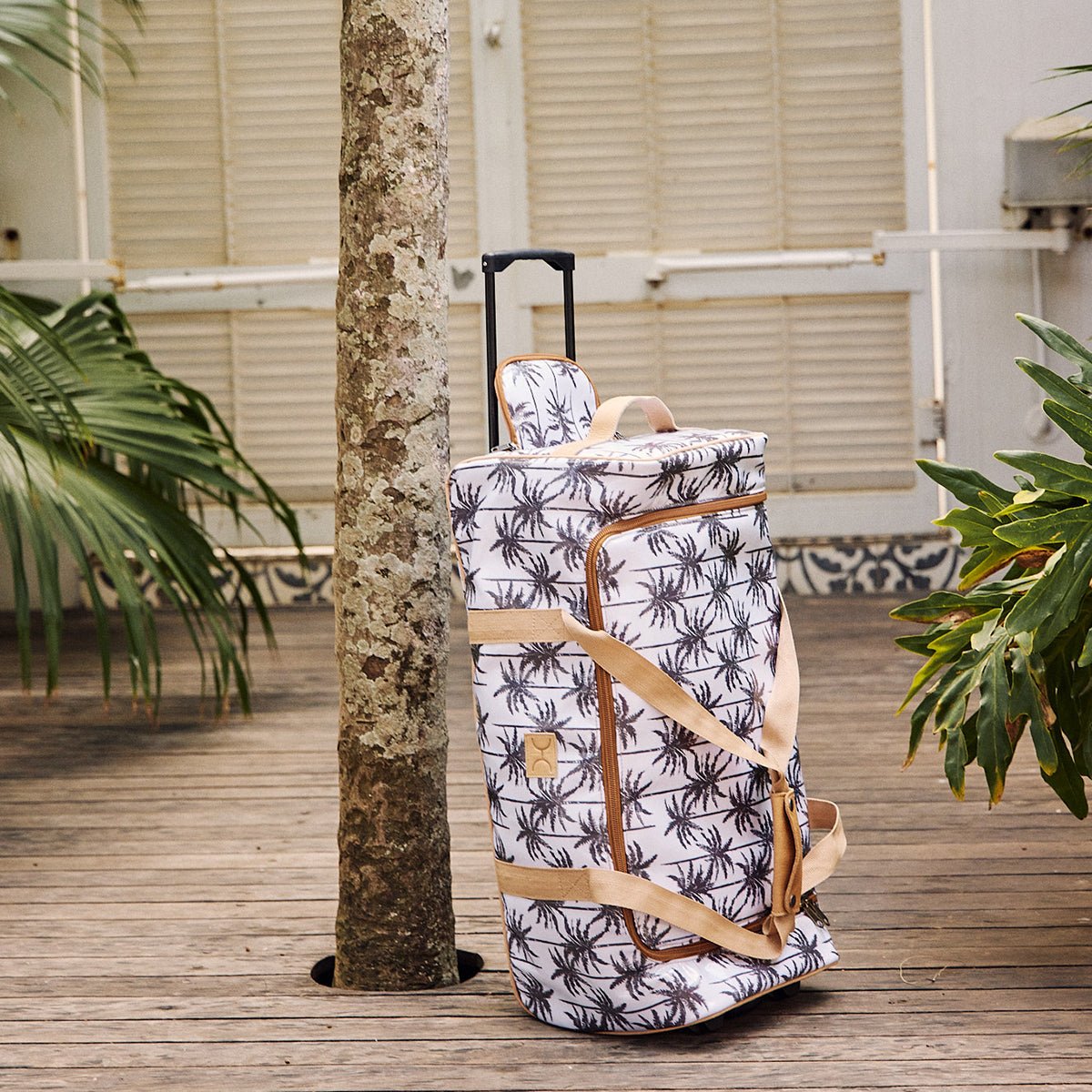 Wheelie Travel Bag | Laminated Fabric with Genuine Leather Large Weekender Luggage Bag by Thandana
